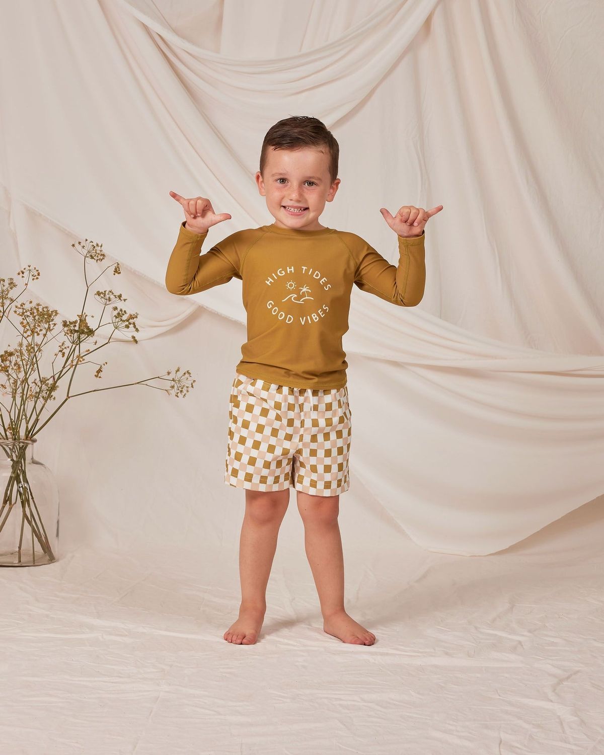 Rylee + Cru Longsleeve Swim Set, Color: Brown, Size: 4-5Y