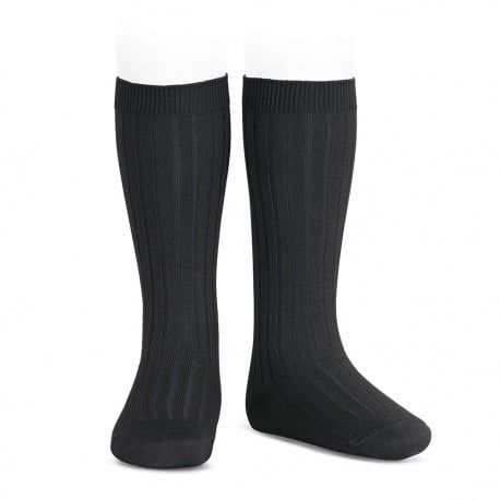 Basic Rib Knee High Socks, Color: Black 900, Size: 4