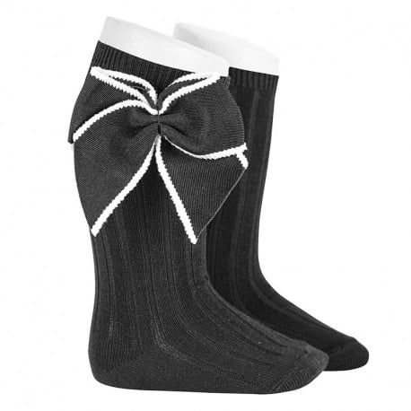 Merino wool-blend knee socks with festoon bow, Color: Black 900, Size: 4