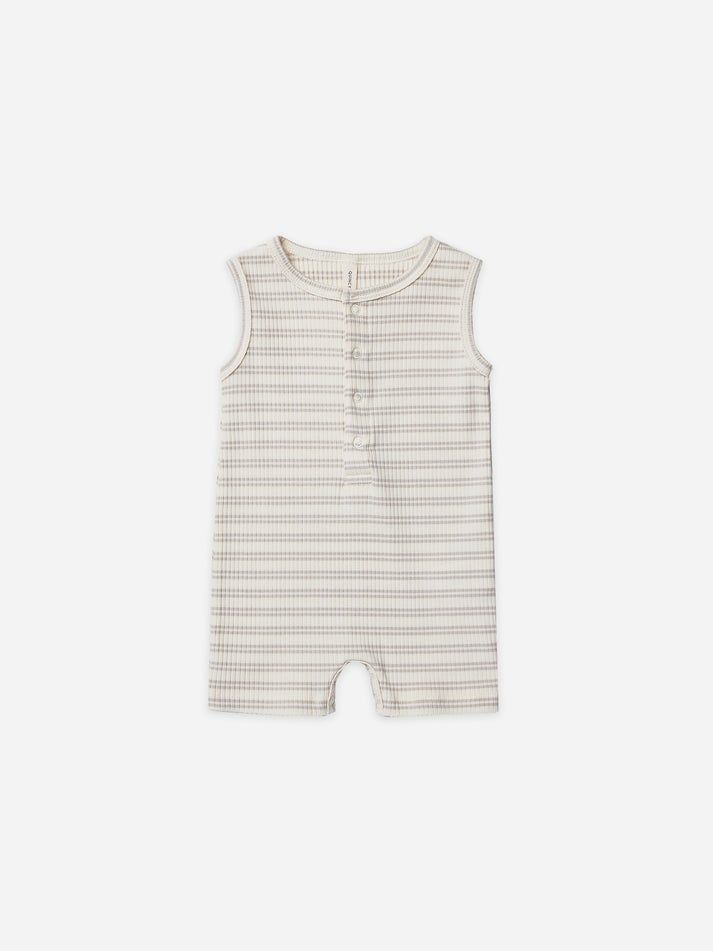 Quincy Mae Ribbed Henley Romper, Color: Coffee Stripe, Size: 0-3m