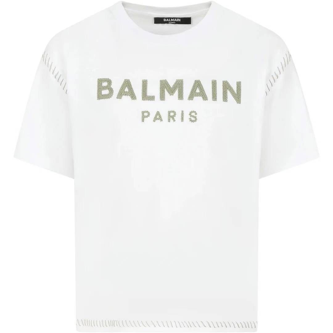Balmain Green Logo Kids T-Shirt, Color: White, Size: 6Y