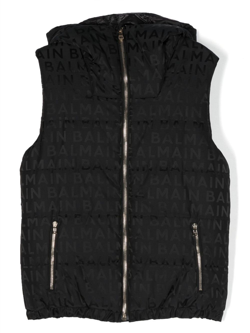 Balmain Kids Logo Print  Puffer Gilet, Color: Black, Size: 6Y