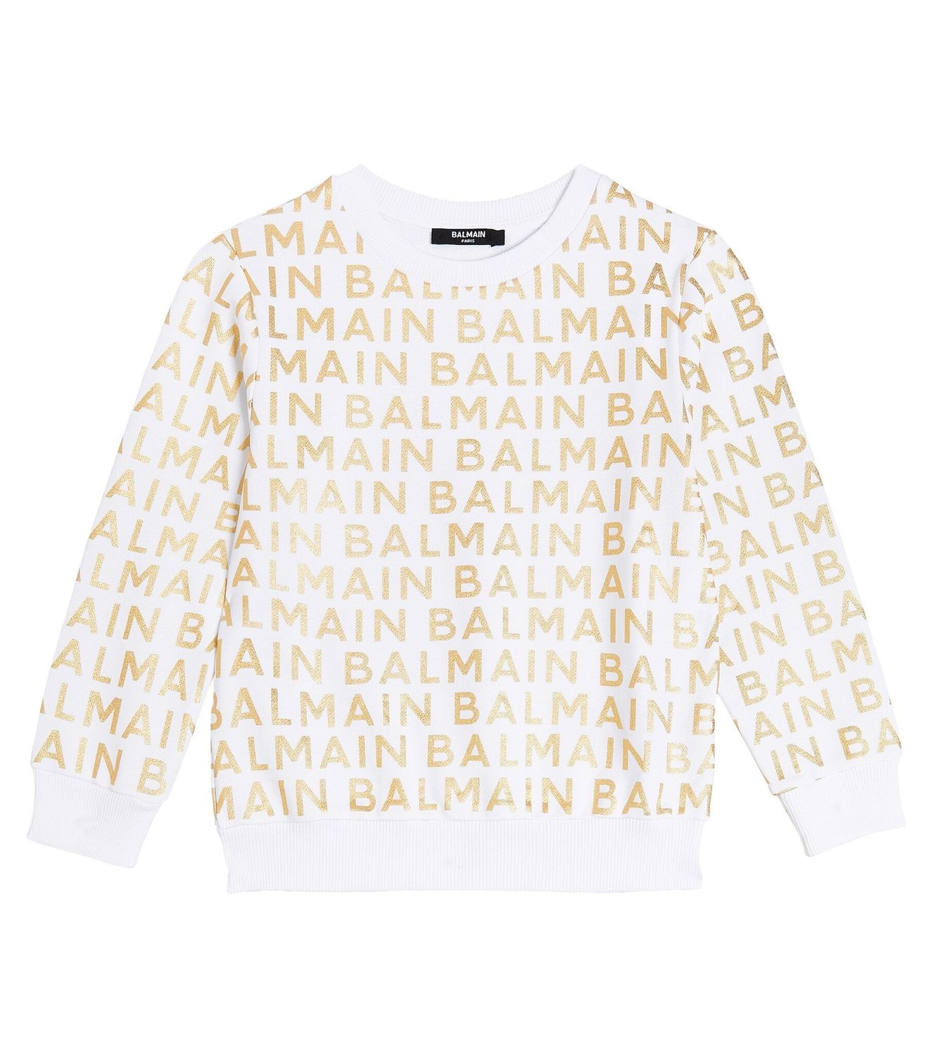 Balmain Teens Gold Logo Allover Sweatshirt, Color: White, Size: 12y