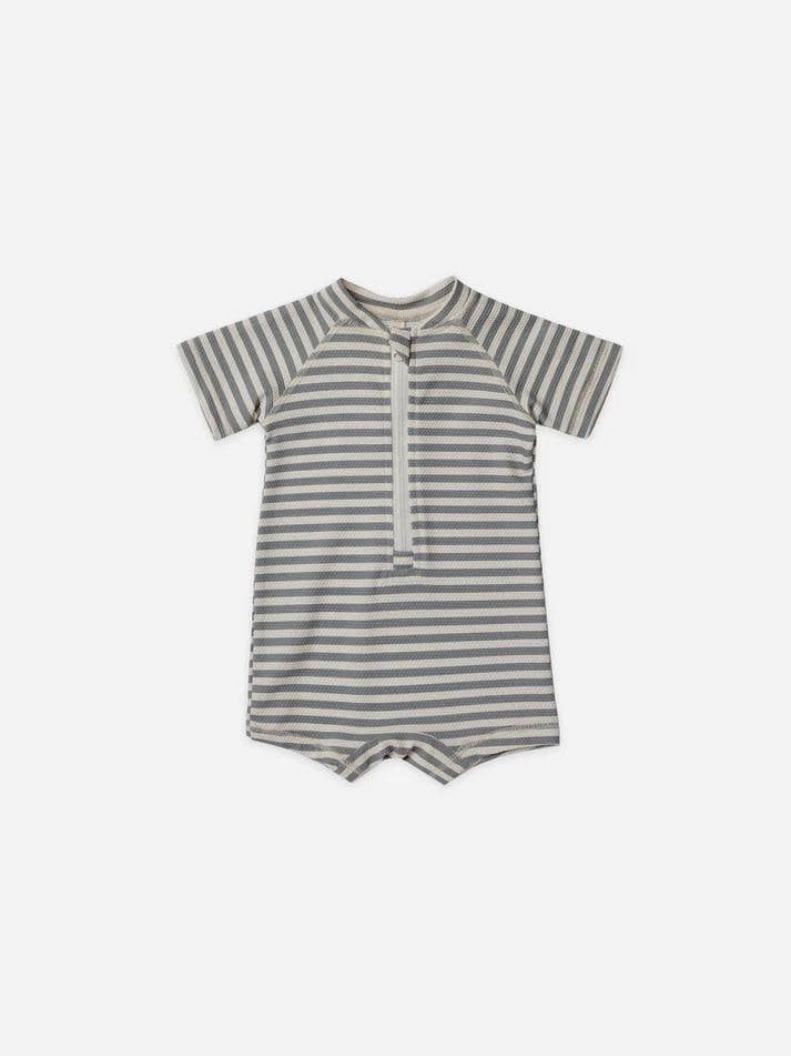 Quincy Mae Boys Zip Rashguard, Color: Sea Green Stripe, Size: 0/3m