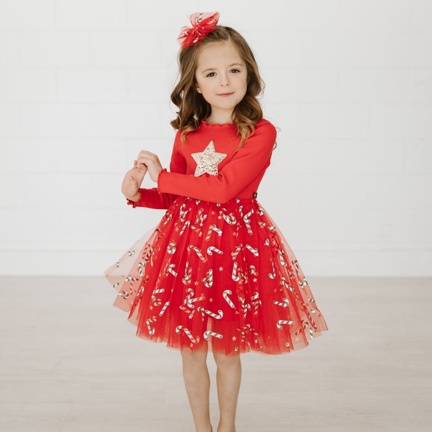Petite  Hailey Candy Cane Tutu Dress, Color: Red, Size: 3y