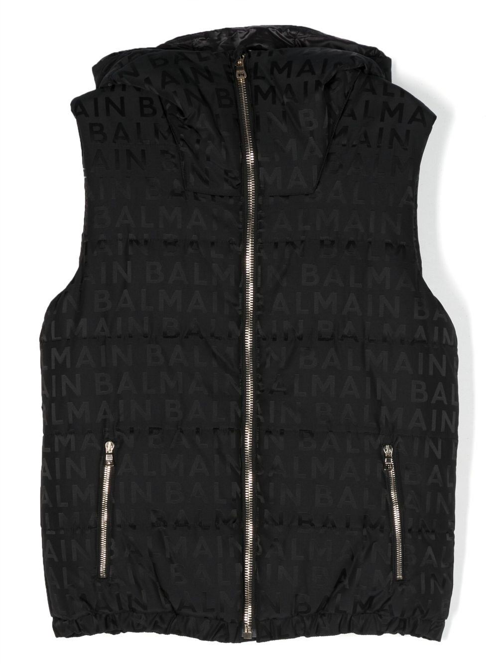 Balmain Teenss Logo Print Puffer Gilet, Color: Black, Size: 12Y