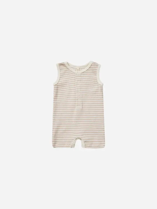 Quincy mae Ribbed henley Romper, Color: oat stripe, Size: 6/12m