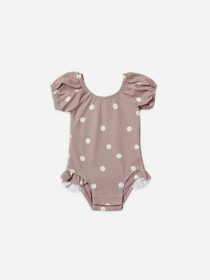 Quincy Mae Catalina One-Piece Swimsuit, Color: Lilac Dots, Size: 0/3m