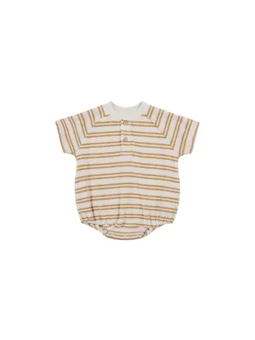 Quincy Mae Terry Henley Romper, Color: Honey Stripe, Size: 3/6m