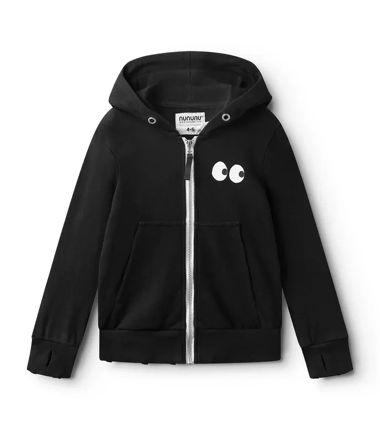 Nununu Side Eye Zip Hoodie, Color: Black, Size: 6/7Y