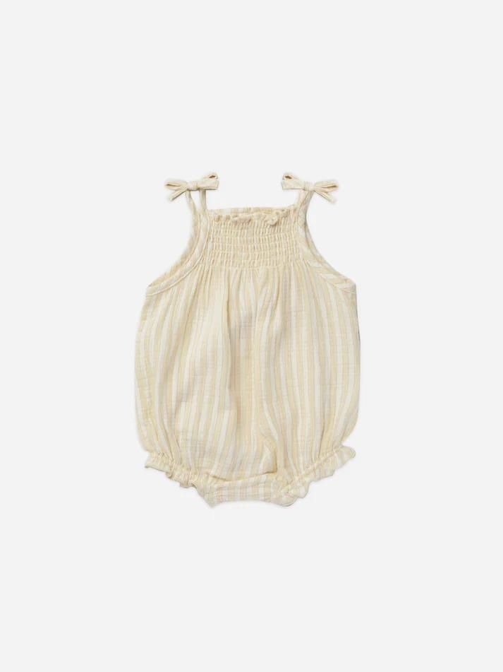 Quincy Mae Smocked Woven Romper, Color: Vintage Stripe, Size: 0/3m