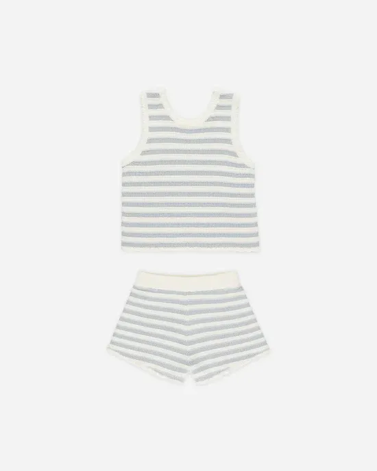 Rylee Cru Crochet Tank Set, Color: Blue Stripe, Size: 4/5Y