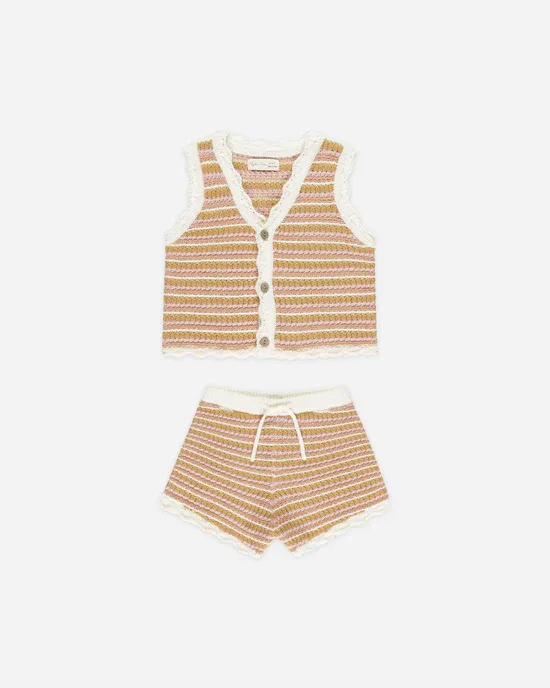 Rylee + Cru Scallop Crochet Set, Color: Pink Stripe, Size: 4/5Y