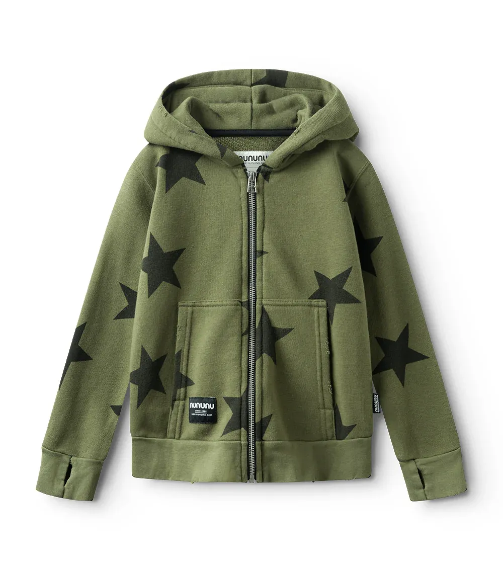 Nununu Star Zip Hoodie, Size: 6/7, Color: Olive