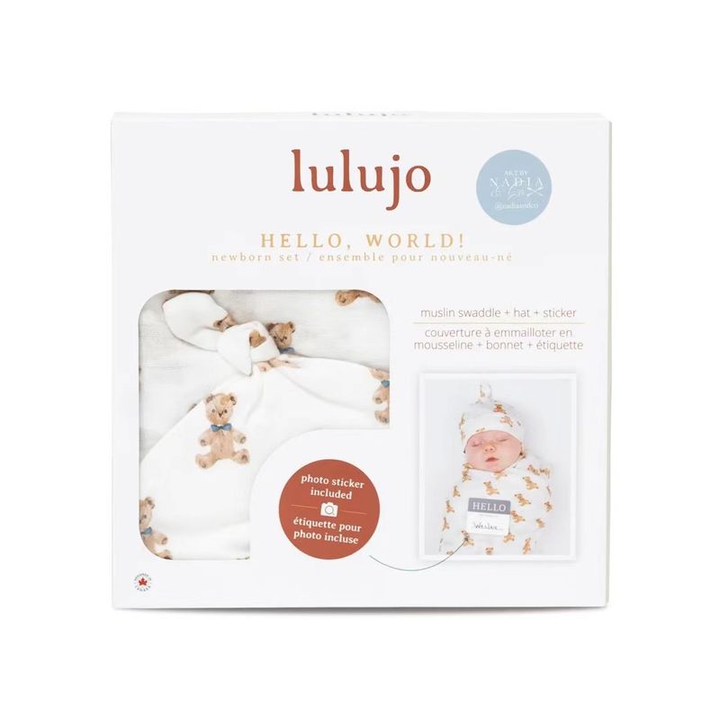 Lulujo Hello World Blanet + Knotted Hat