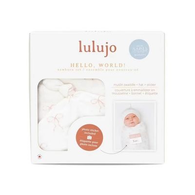 Lulujo Hello World Blanet + Knotted Hat