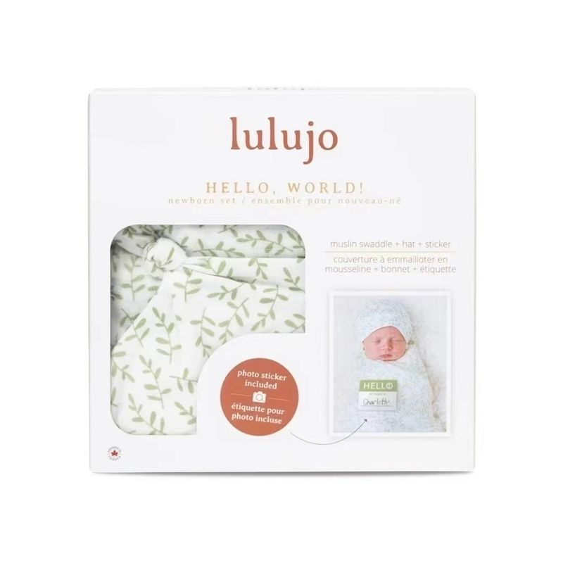 Lulujo Hello World Blanet + Knotted Hat
