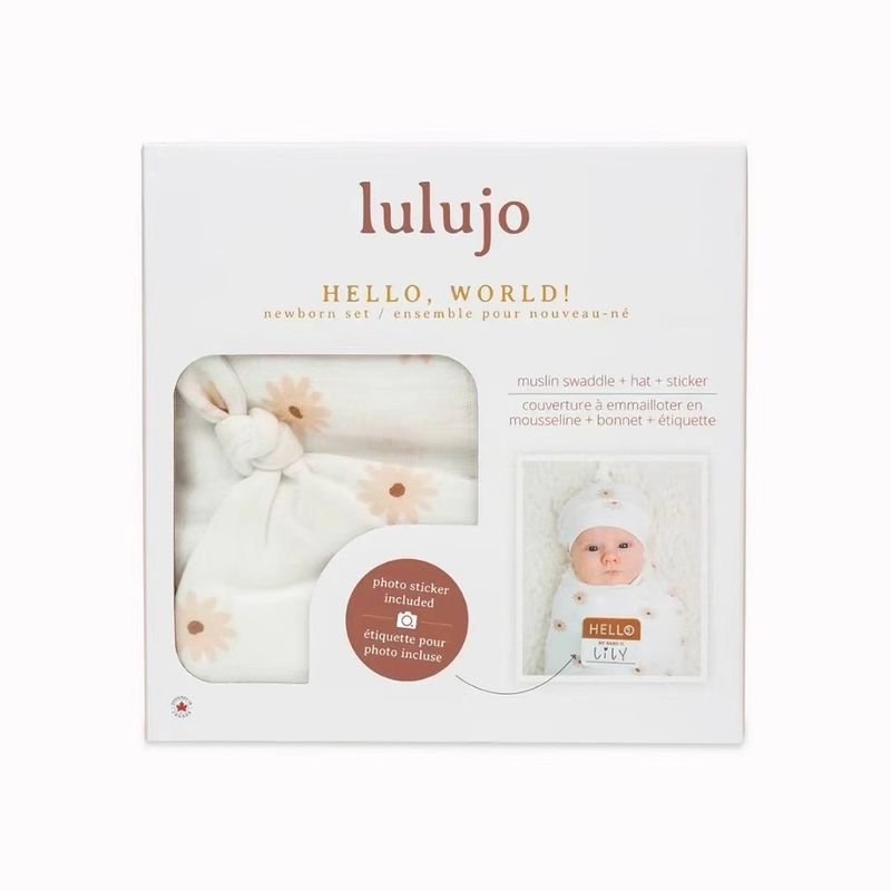 Lulujo Hello World Blanet + Knotted Hat