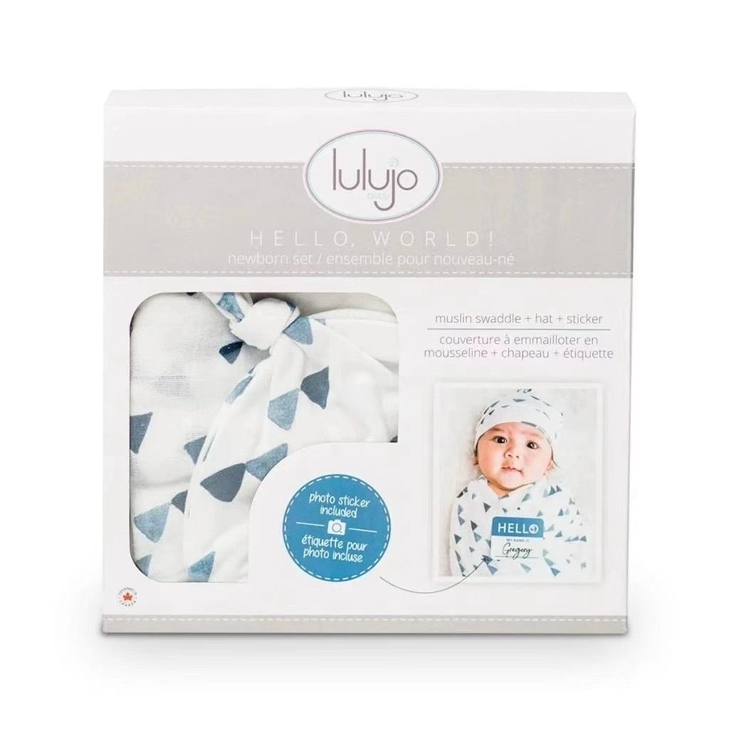 Lulujo Hello World Blanet + Knotted Hat