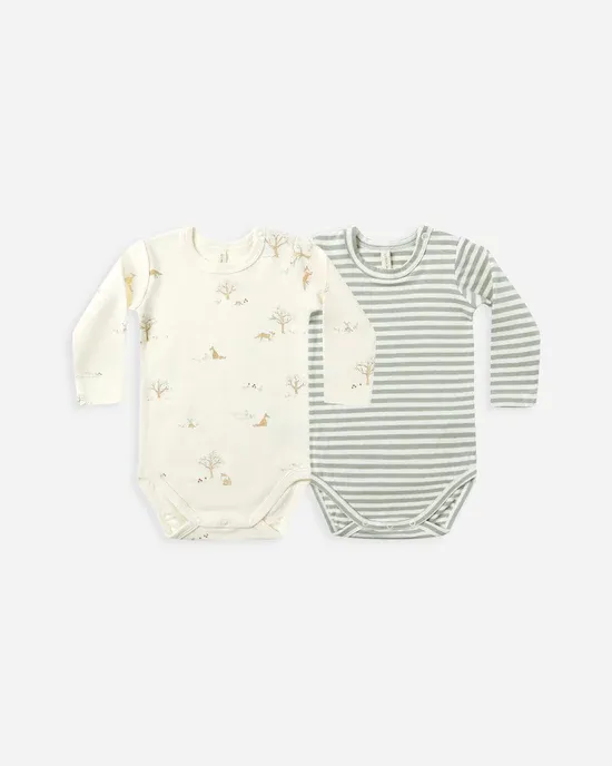 Quincy Mae Jersey Bodysuit 2 pack, Size: 6/12m, Color: Fox Land/Fern Stripe