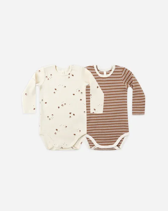 Quincy Mae Ribbed Bodysuit 2 pack, Size: 6/12m, Color: Stripe/Acorns