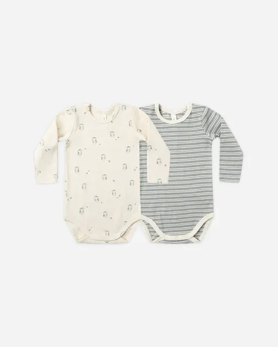 Quincy Mae Ribbed Bodysuit 2 pack, Size: 6/12m, Color: Stripe/Owl