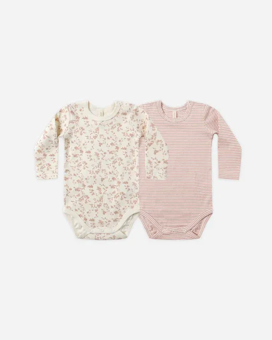 Quincy Mae Jersey Bodysuit 2 pack, Size: 6/12m, Color: Garden/Rose Stripe