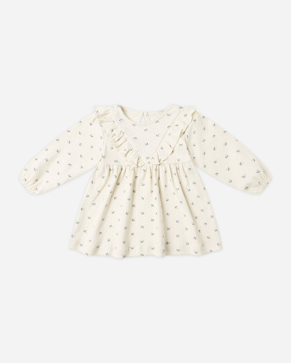 Quincy Mae Long Sleeve Ruffle V Dress, Color: Blue Ditsy, Size: 18/24M