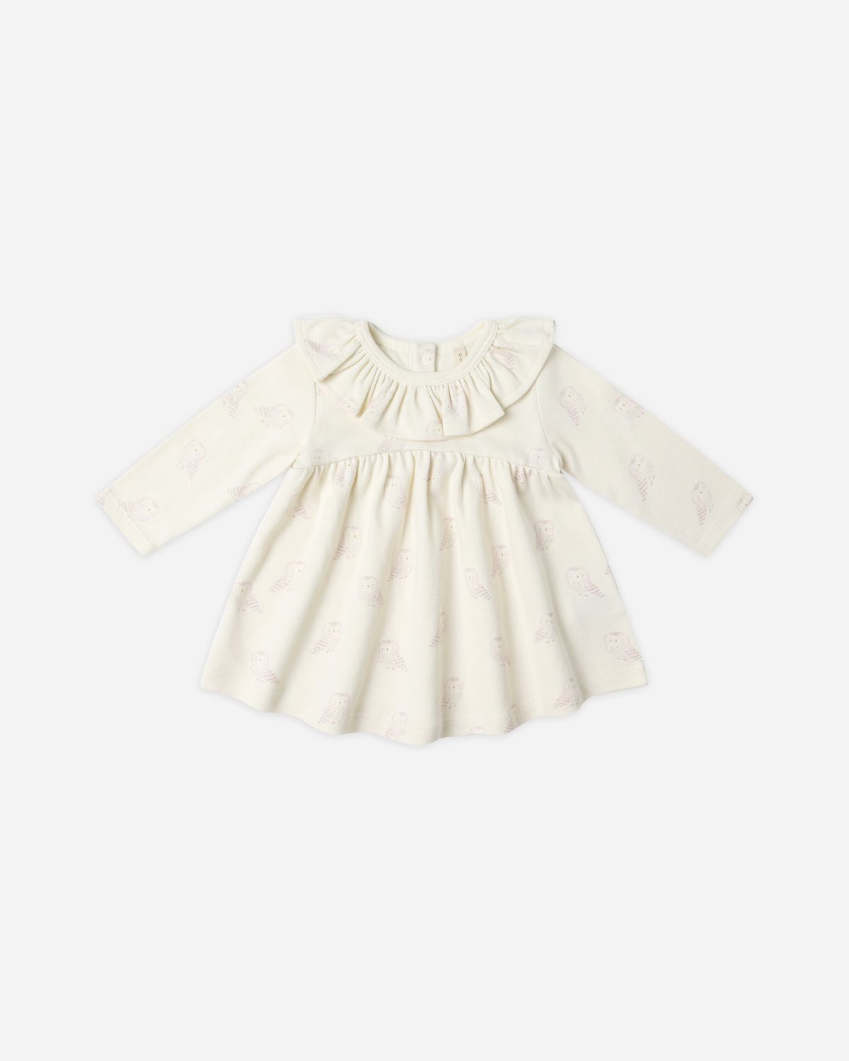Quincy Mae Ruffle Collar Jersey Dress, Color: Snow Owls, Size: 18/24M