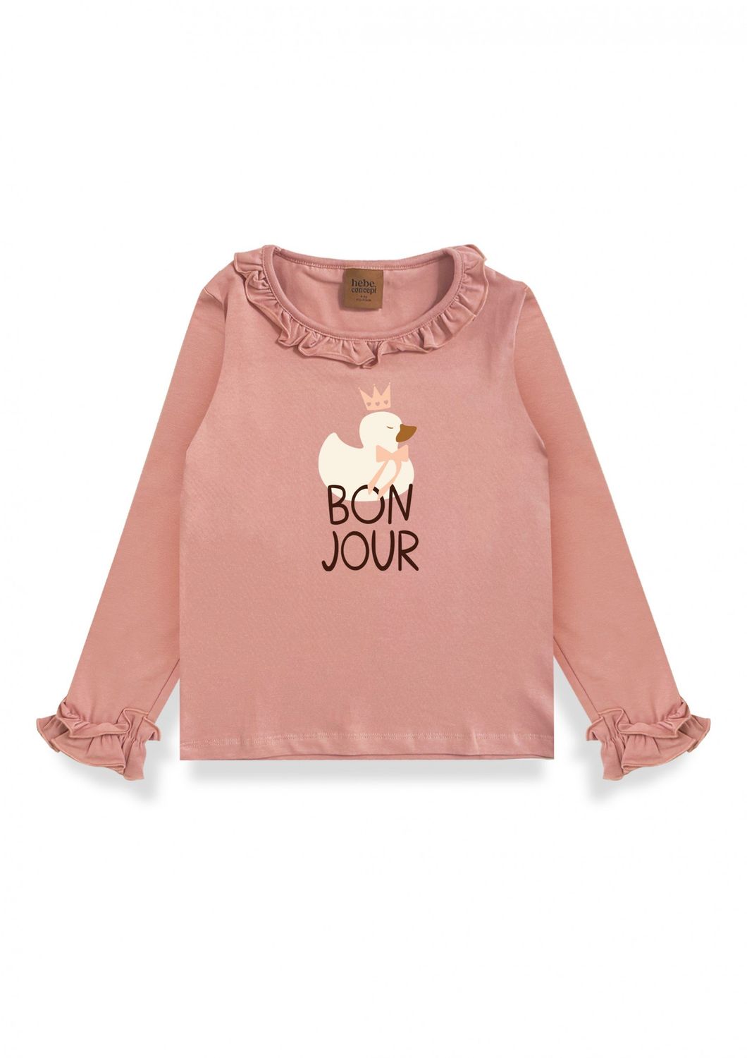 Hebe Top with Duck Queen Placment Print, Color: Pink, Size: 2/4Y(98/104)