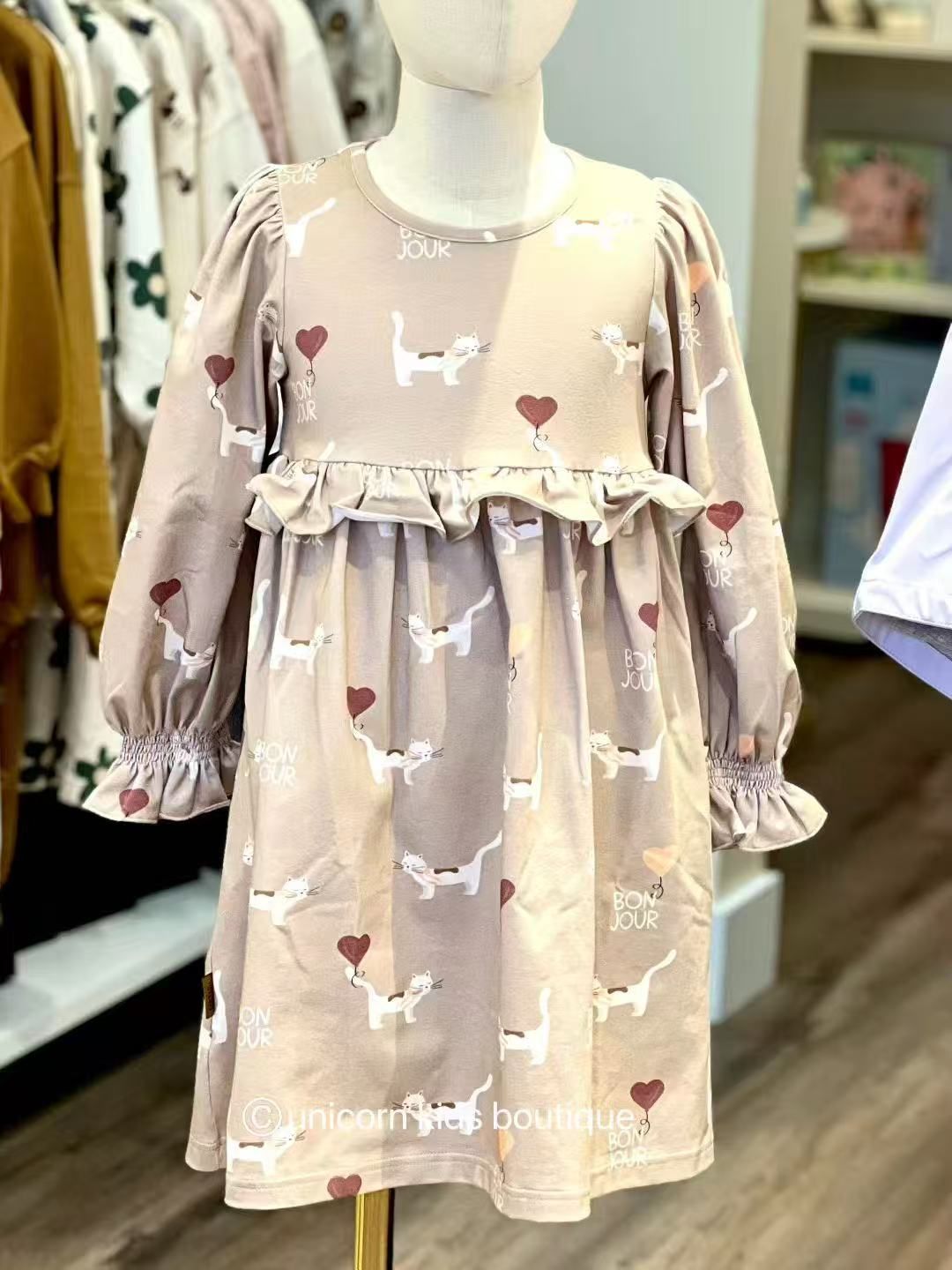 Hebe Dress, Color: with all-over cat print, Size: 2/4Y(98/104)