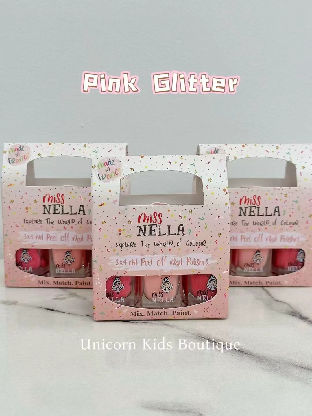 Miss Nella Pack of 3 Nail Polishes, Color: Pink Glitter, Size: OS