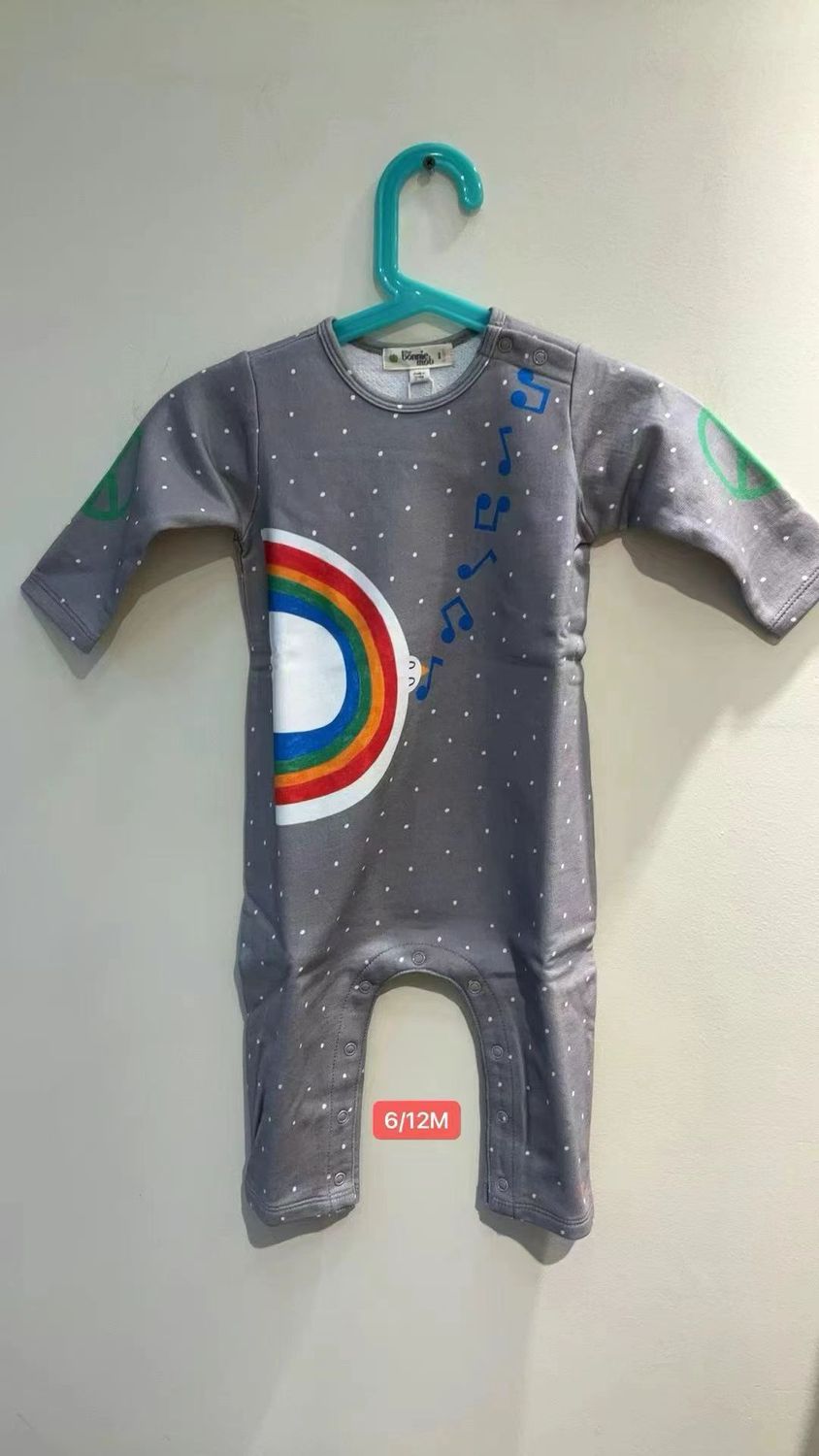 THE BONNIE MOB PEACE DOVE PLAYSUIT, Color: GREY, Size: 3-6M
