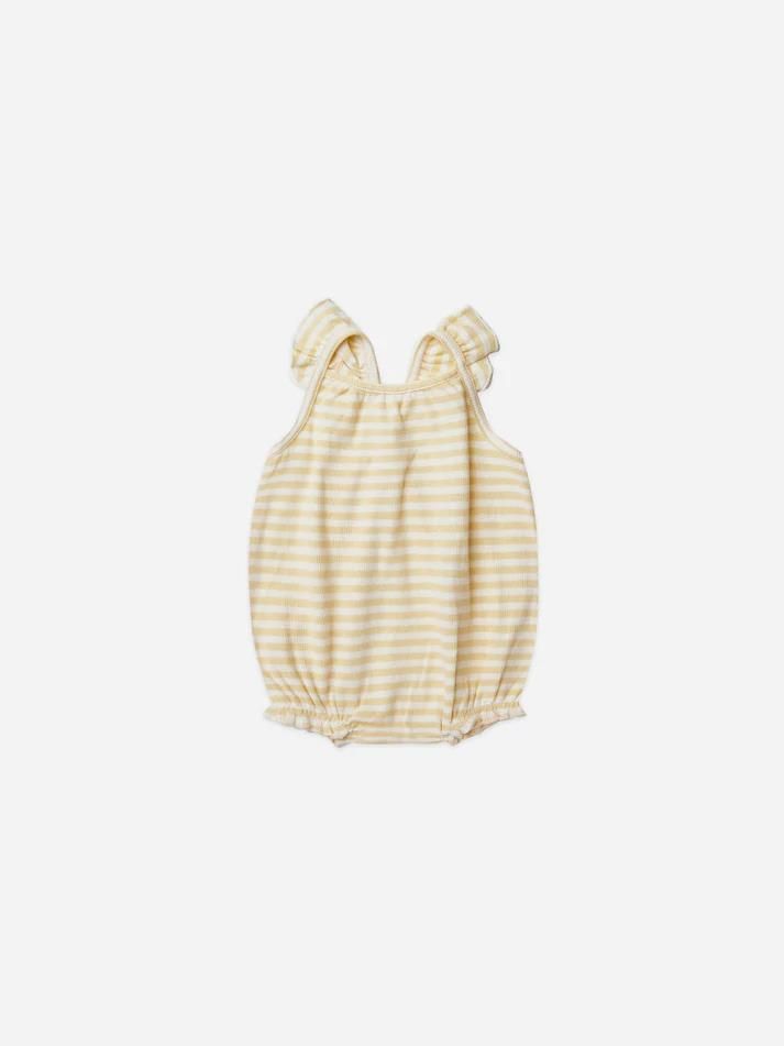Quincy Mae Ribbed Ruffle Romper, Color: Yellow Stripe, Size: 0/3m