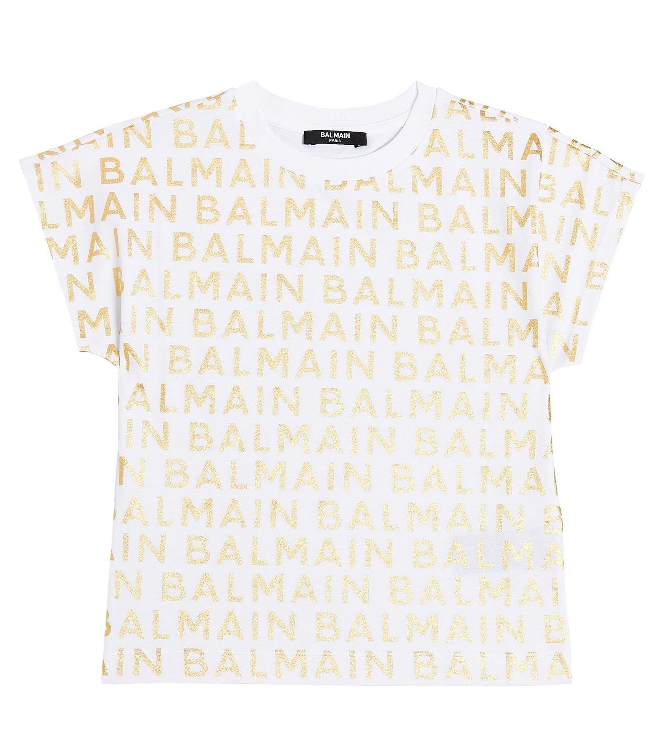Balmain Kids Gold Allover Logo T-Shirt, Color: White, Size: 6y