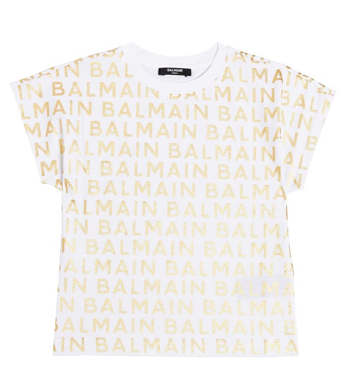 Balmain Kids Gold Allover Logo T-Shirt