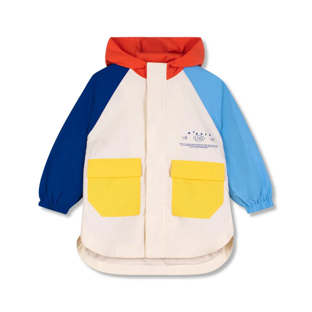 Wynken Windbreaker Jacket Nylon, Color: ECRU ART BLUE, Size: 4Y