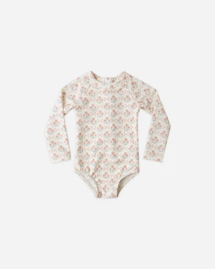 Rylee Cru Delphine Rashguard One-Piece, Color: Blossom, Size: 4/5Y