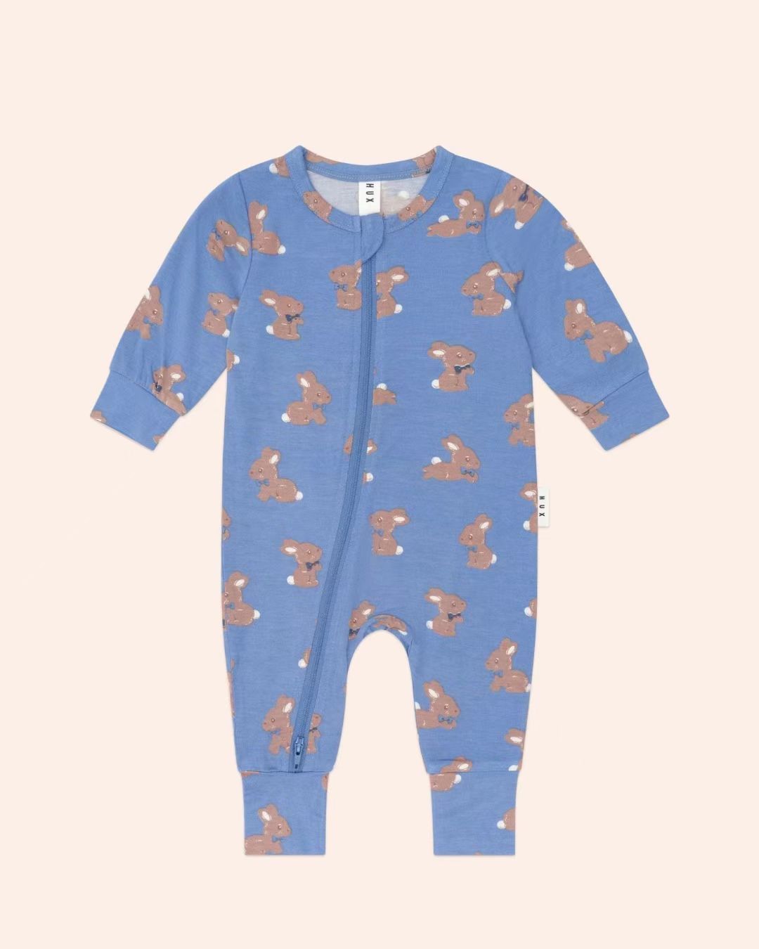 HUXBABY BUNNY ZIP ROMPER, Color: VINTAGE BLUE, Size: 6/12M