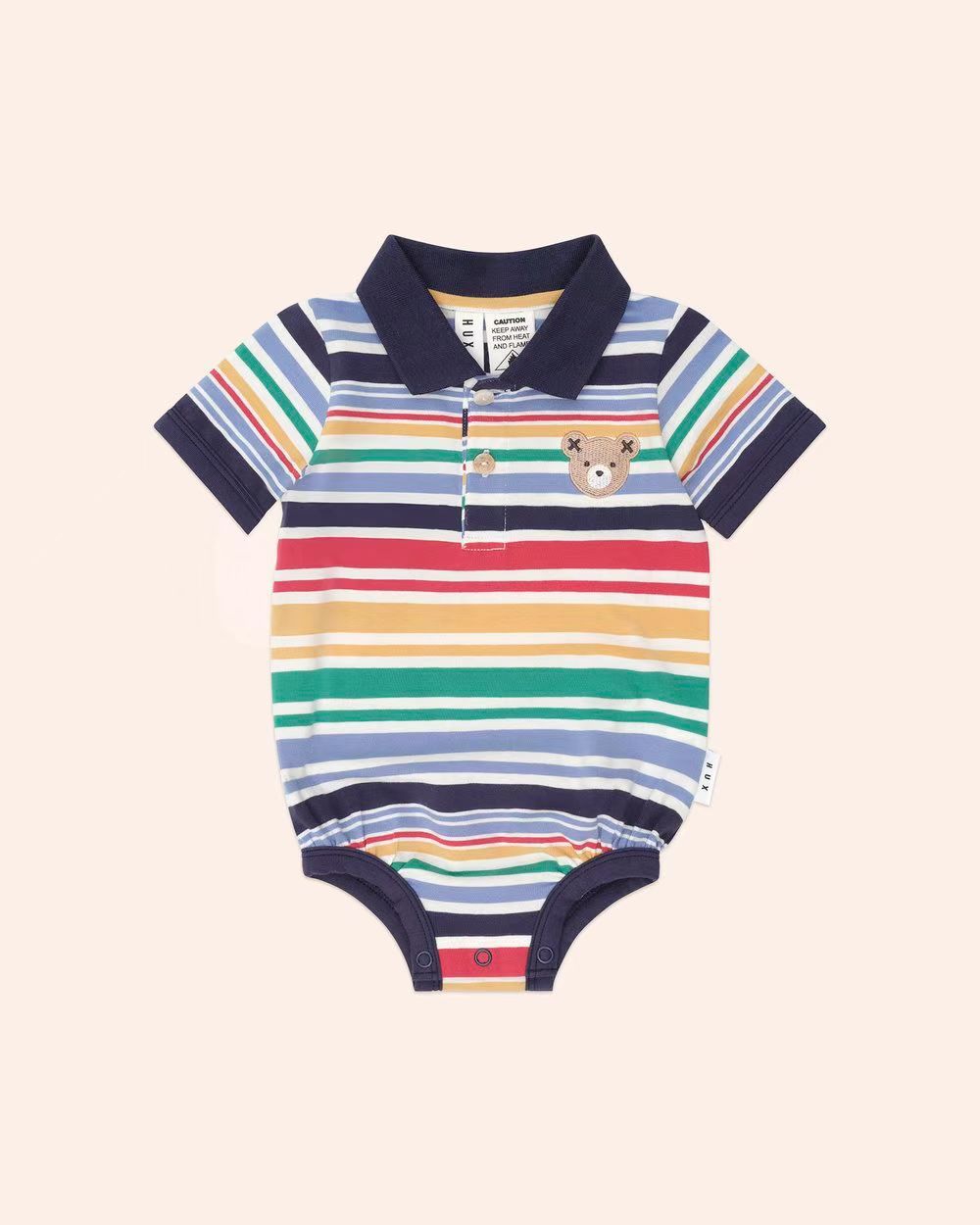 HUXBABY RAINBOW STRIPE POLO ROMPER, Color: MULTI, Size: 6/12M
