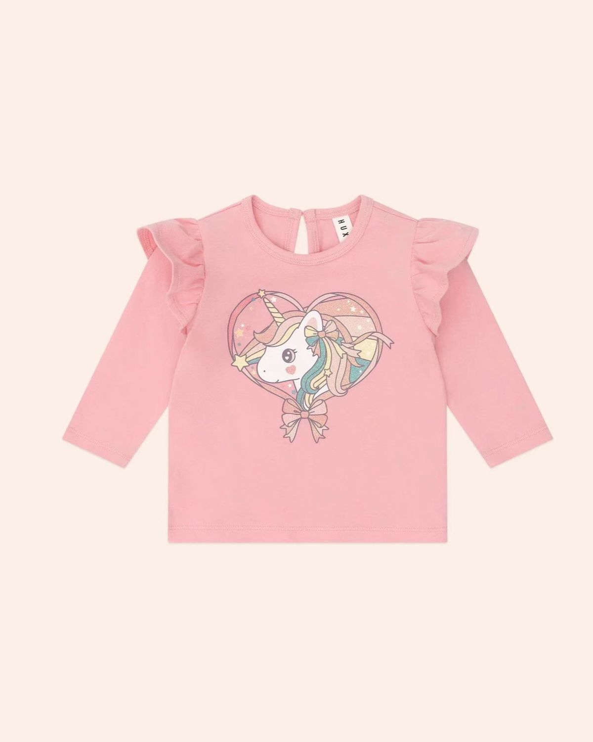 HUXBABY UNICORN FRILL TOP, Color: DUSTY PINK, Size: 3Y