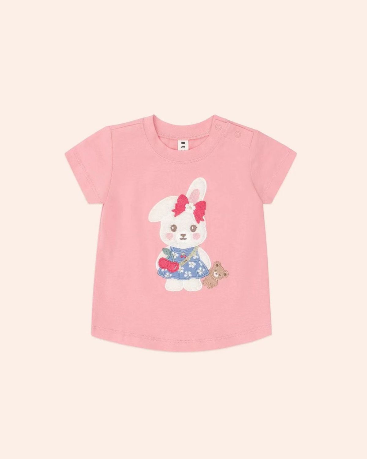 HUXBABY FLOWER FIELD BUNNY TEE, Color: DUSTY PINK, Size: 3Y