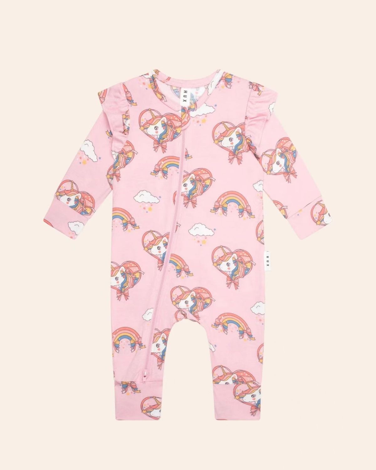 HUXBABY UNICORN ZIP ROMPER, Color: ROSE, Size: 6/12M