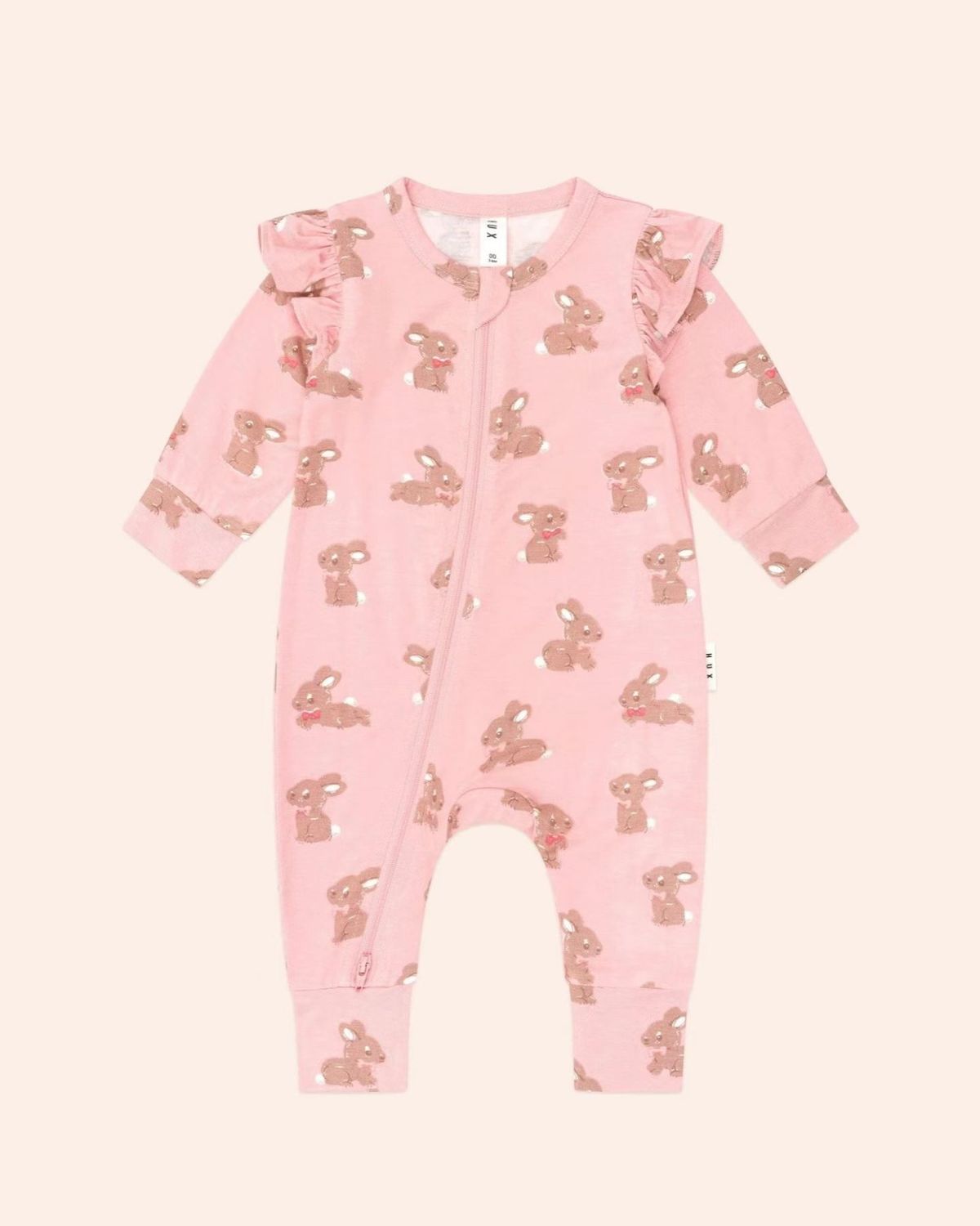 HUXBABY BUNNY ZIP ROMPER, Color: DUSTY PINK, Size: 6/12M