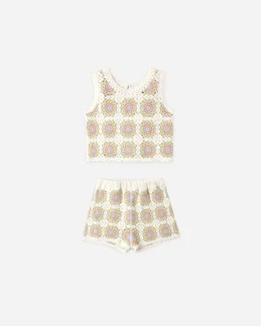 Rylee Cru Crochet Tank Set, Color: Daisy Check, Size: 4/5Y