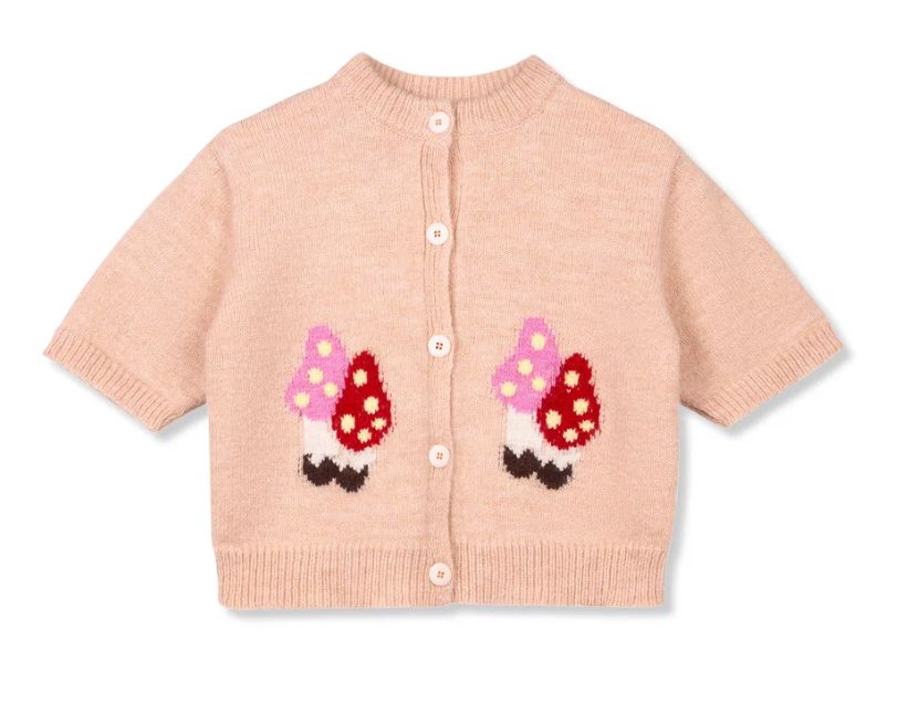 Wynken Shroom Cardigan, Color: Peach, Size: 6Y