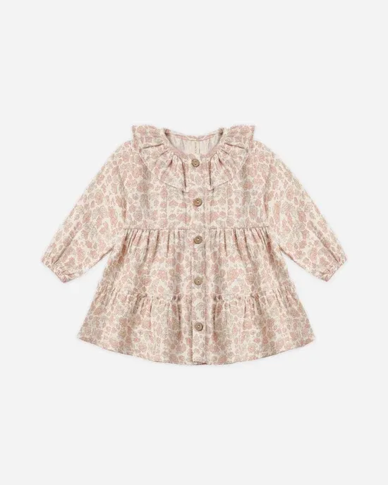 QUINCY MAE RUFFLE COLLAR BUTTON DRESS, Color: PINK, Size: 18/24M