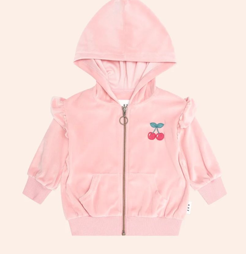 HUXBABY Cherry Zip Hoodie, Color: Vintage Pink, Size: 5Y