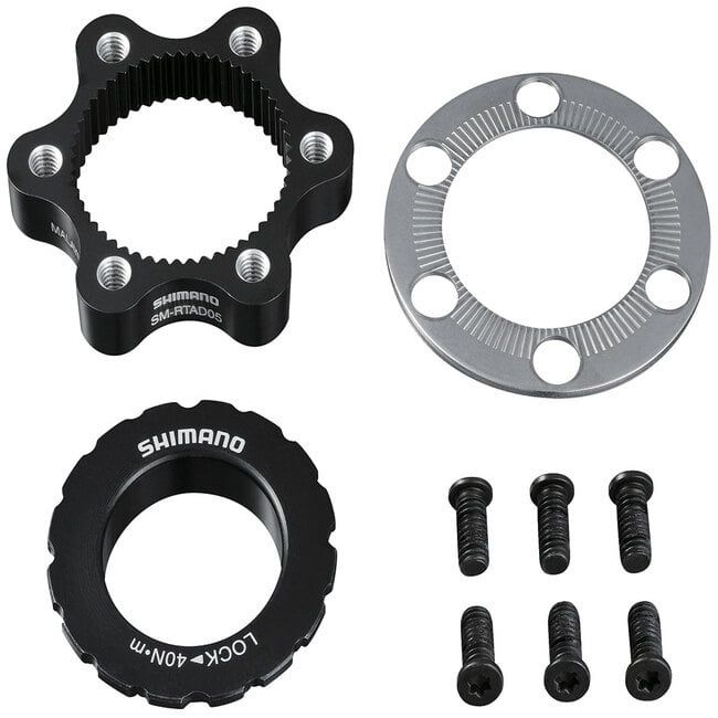 Shimano Centerlock to 6-Bolt Rotor Mount Adapter SM-RTAD05, With Outer Serration Lock Ring, Ind. Pack