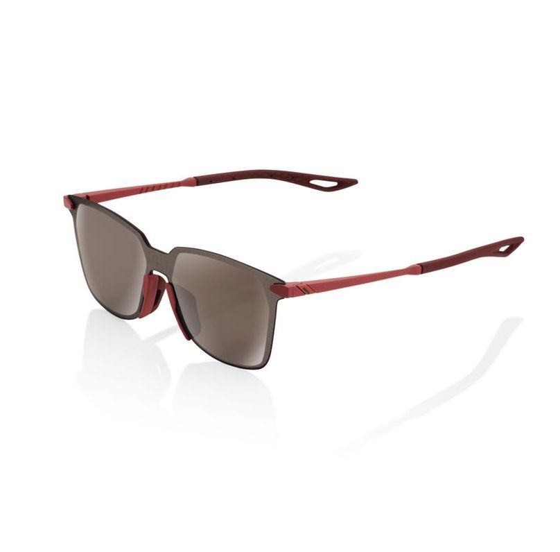 100% Legere UltraCarbon Square Sunglasses, Soft Tact Crimson frame - HiPER Silver Mirror Lens